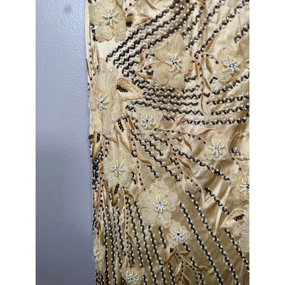 Sue Wong Nocturne Y2K Beaded Embroidered Gold Silk Gown size 8 - Picture 6 of 12